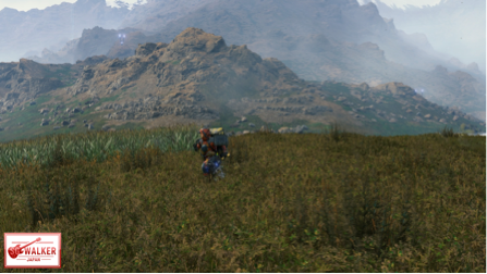 荷物を背負い草原を駆けるサム。一歩一歩着実に西へ向かう。