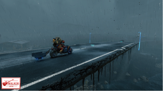 トライクで時雨(タイムフォール)の中を駆け抜ける。整備された道路であっても過酷な道のり。