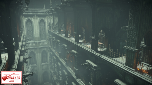 稲光に照らされる塔のラトリア「希望の牢獄」。ゴシック調の美しい建物だが、恐ろしい凶器の世界。