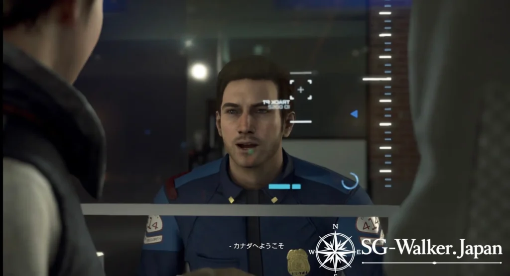 Detroit: Become Humanで国境審査官がカーラたちへ「カナダへようこそ」と告げる場面