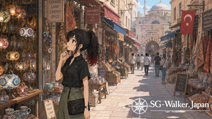 イスタンブールの商店を眺めるアリア