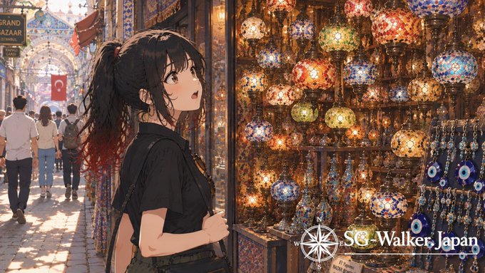 綺麗なランプを眺めるアリア