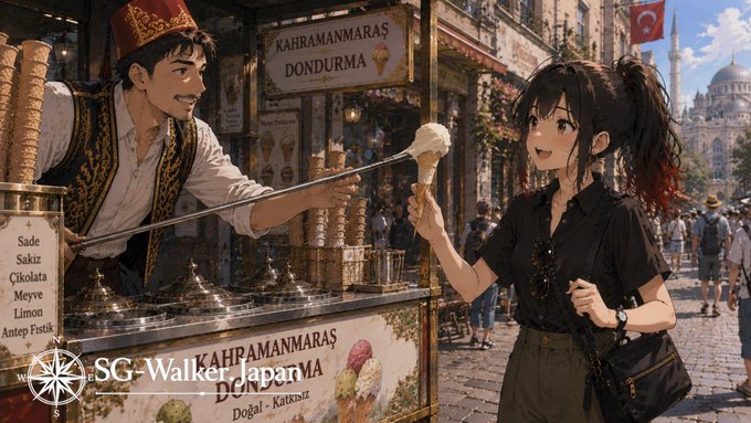 トルコアイスを注文し受け取るアリア