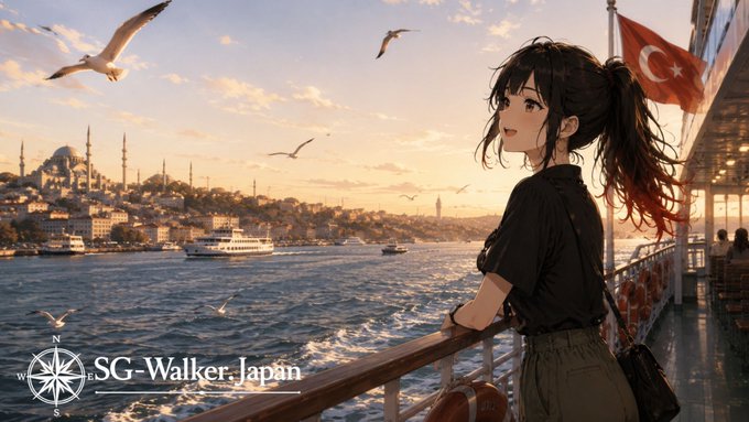 ボスポラス海峡に夕焼けが迫る